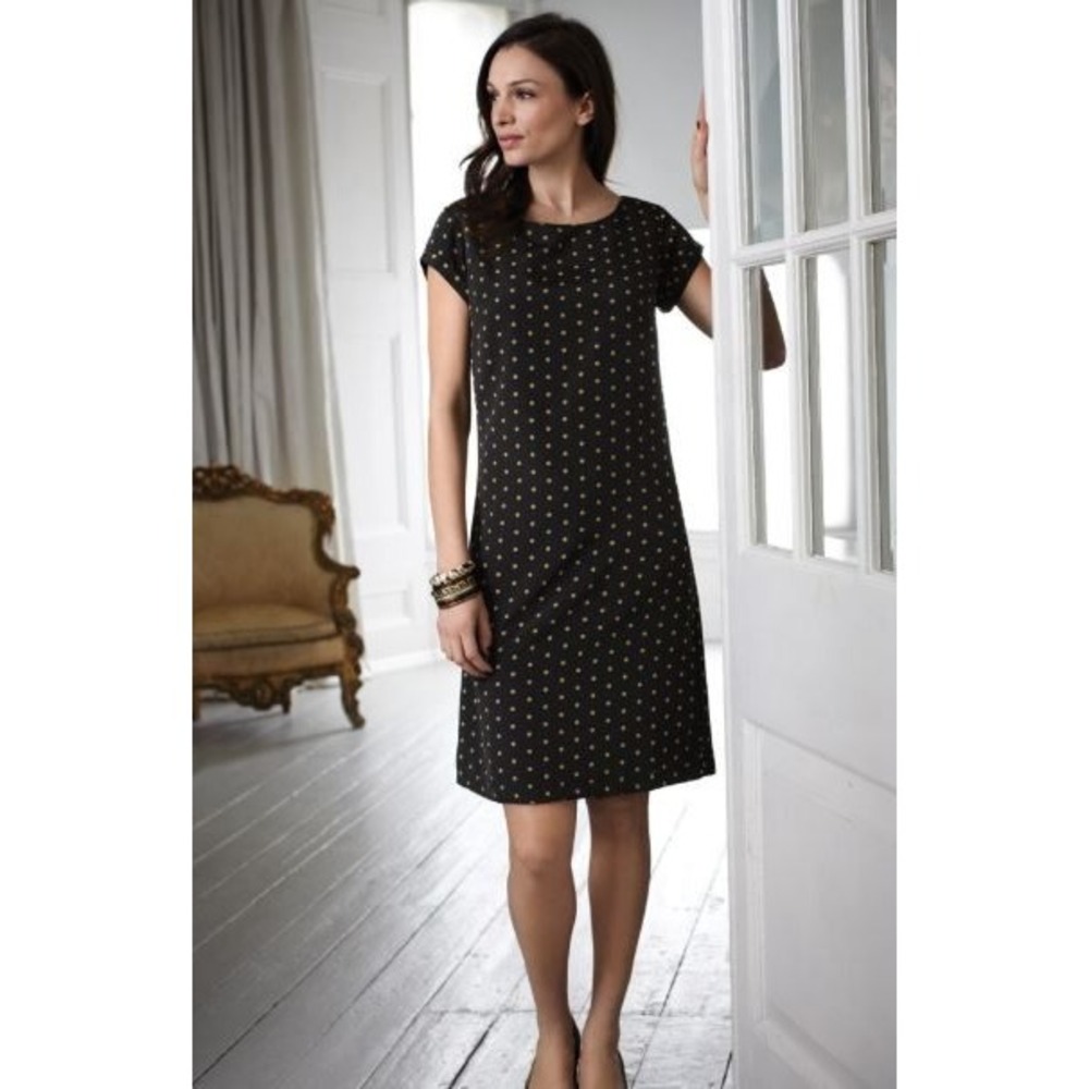 Long Tall Sally Black Gold Polka Dot Short Sleeve Shift Dress‎ Women's Size 10